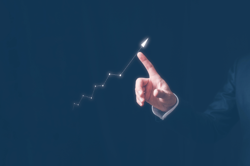 Illustration of line graph moving up and to the right to indicate business growth.